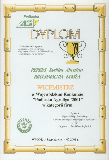 Tytuł wicemistrza Podlaskiej Agroligi 2001